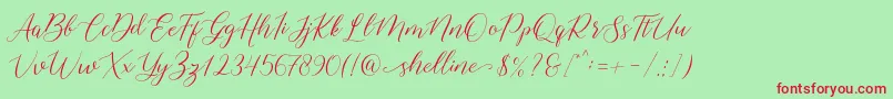 shelline-Schriftart – Rote Schriften auf grünem Hintergrund