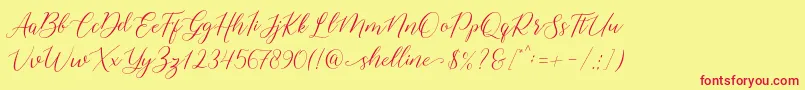 shelline-Schriftart – Rote Schriften auf gelbem Hintergrund