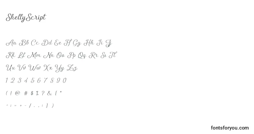 Schriftart ShellyScript – Alphabet, Zahlen, spezielle Symbole