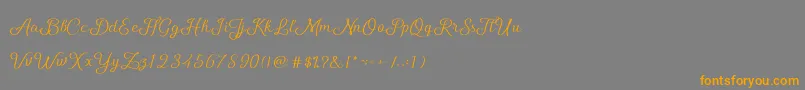 フォントShellyScript – オレンジの文字は灰色の背景にあります。