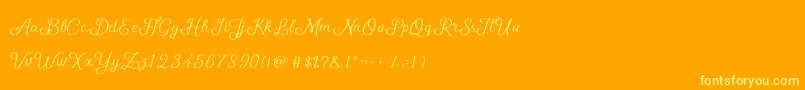 ShellyScript-Schriftart – Gelbe Schriften auf orangefarbenem Hintergrund