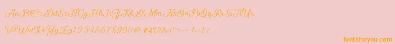 ShellyScript-Schriftart – Orangefarbene Schriften auf rosa Hintergrund