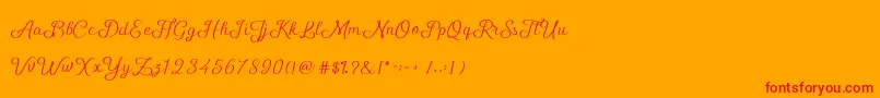 フォントShellyScript – オレンジの背景に赤い文字