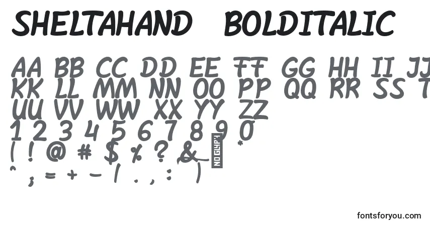 A fonte SheltaHand  BoldItalic (140668) – alfabeto, números, caracteres especiais