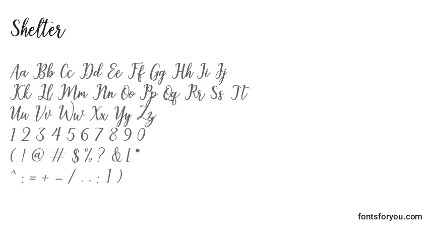 Schriftart Shelter – Alphabet, Zahlen, spezielle Symbole