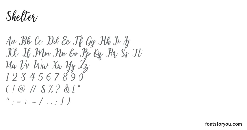 Fuente Shelter (140670) - alfabeto, números, caracteres especiales