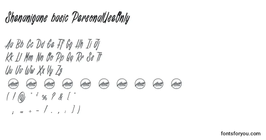 Fuente Shenanigans basic PersonalUseOnly - alfabeto, números, caracteres especiales