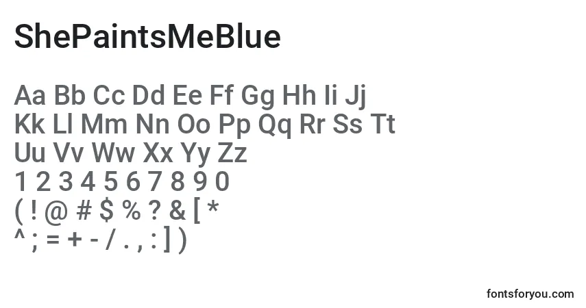 Schriftart ShePaintsMeBlue (140674) – Alphabet, Zahlen, spezielle Symbole