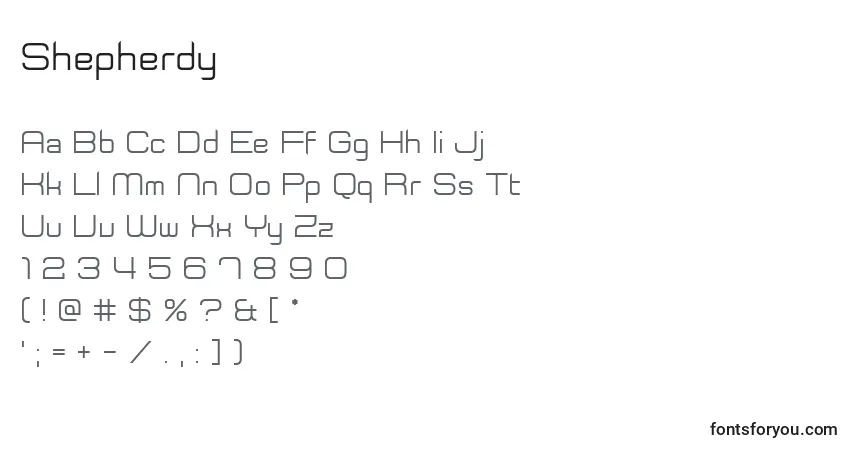 Czcionka Shepherdy – alfabet, cyfry, specjalne znaki