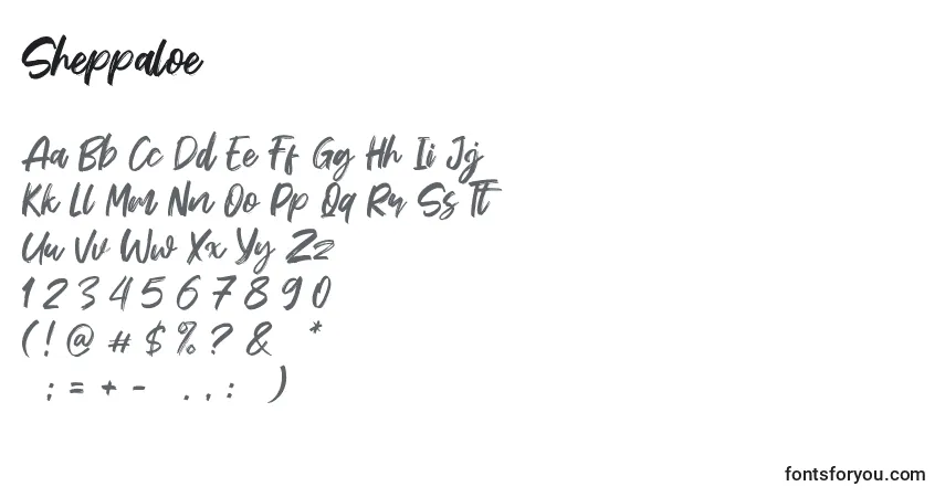 Schriftart Sheppaloe – Alphabet, Zahlen, spezielle Symbole