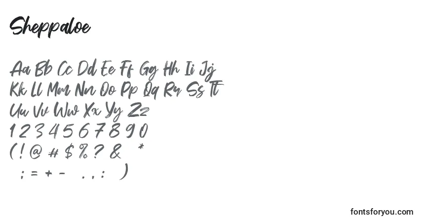 A fonte Sheppaloe (140677) – alfabeto, números, caracteres especiais