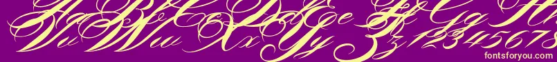 Shergine-Schriftart – Gelbe Schriften auf violettem Hintergrund