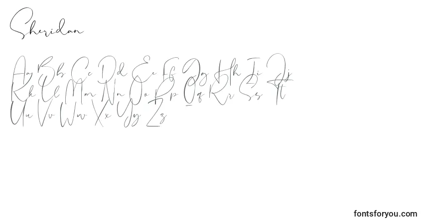 Czcionka Sheridan – alfabet, cyfry, specjalne znaki