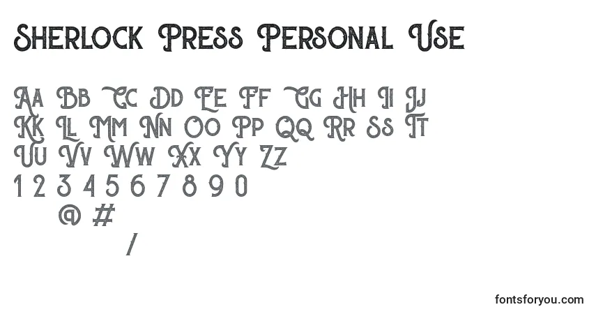 A fonte Sherlock Press Personal Use – alfabeto, números, caracteres especiais
