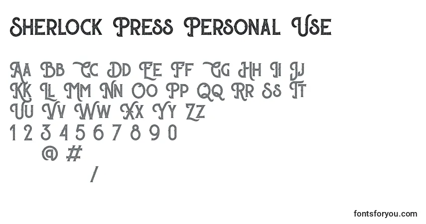 A fonte Sherlock Press Personal Use (140682) – alfabeto, números, caracteres especiais