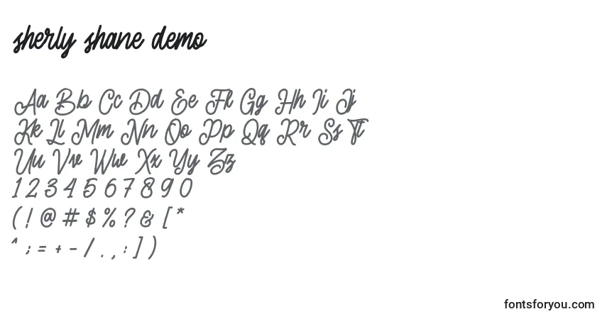 Czcionka Sherly shane demo – alfabet, cyfry, specjalne znaki