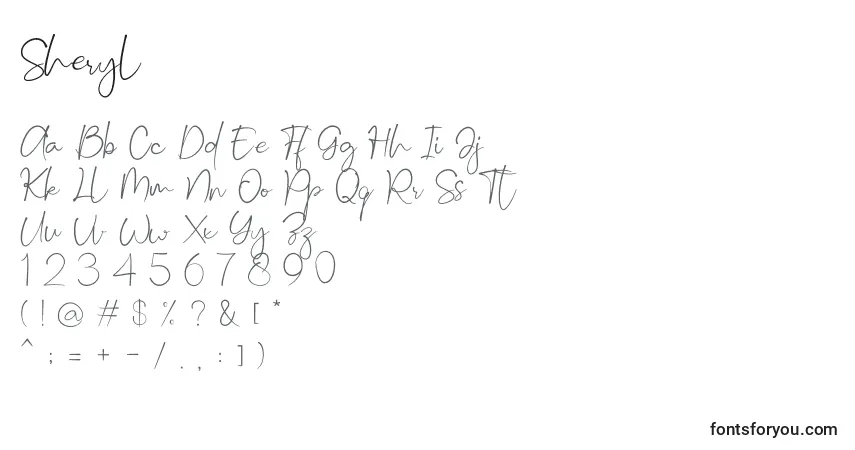 A fonte Sheryl – alfabeto, números, caracteres especiais