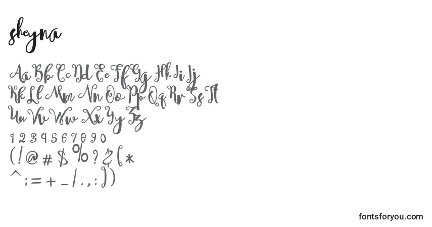 A fonte Sheyna (140690) – alfabeto, números, caracteres especiais