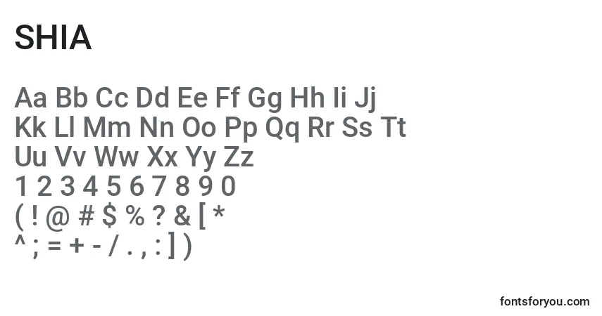 Schriftart SHIA (140691) – Alphabet, Zahlen, spezielle Symbole