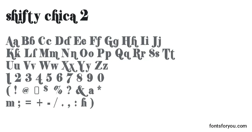 Schriftart Shifty chica 2 – Alphabet, Zahlen, spezielle Symbole