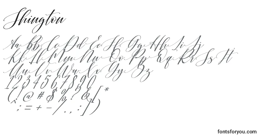 Schriftart Shington – Alphabet, Zahlen, spezielle Symbole