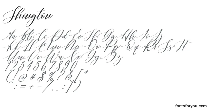 Schriftart Shington (140696) – Alphabet, Zahlen, spezielle Symbole