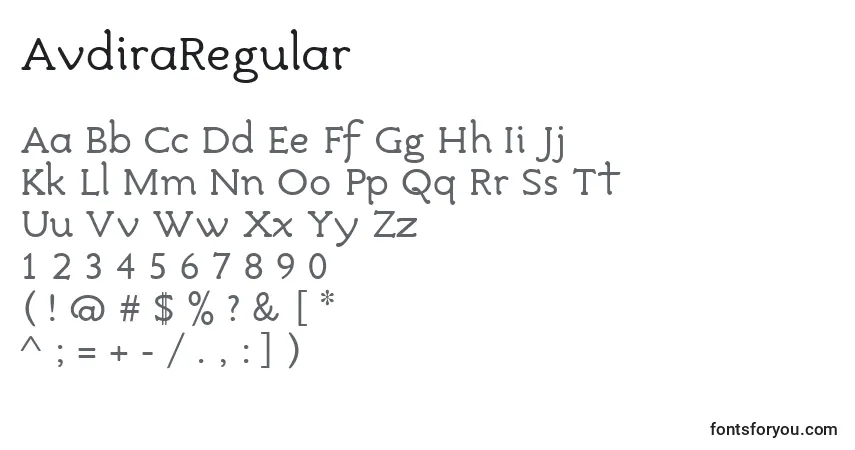 AvdiraRegular Font – alphabet, numbers, special characters