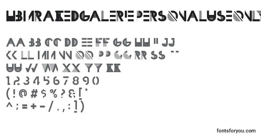 Czcionka HbmRazedGaleriePersonalUseOnly – alfabet, cyfry, specjalne znaki