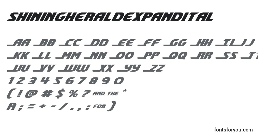 A fonte Shiningheraldexpandital (140715) – alfabeto, números, caracteres especiais
