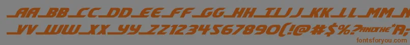 フォントshiningheraldexpandital – 茶色の文字が灰色の背景にあります。