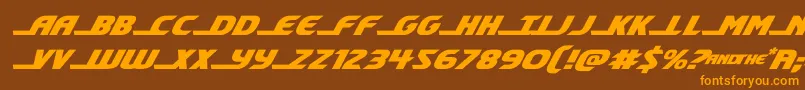 フォントshiningheraldexpandital – オレンジ色の文字が茶色の背景にあります。