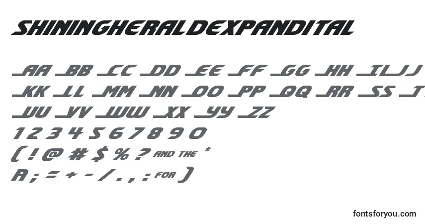 A fonte Shiningheraldexpandital (140716) – alfabeto, números, caracteres especiais