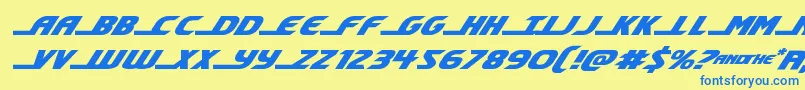 フォントshiningheraldexpandital – 青い文字が黄色の背景にあります。