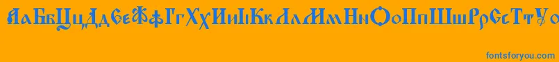 KirillicaWincyr-Schriftart – Blaue Schriften auf orangefarbenem Hintergrund