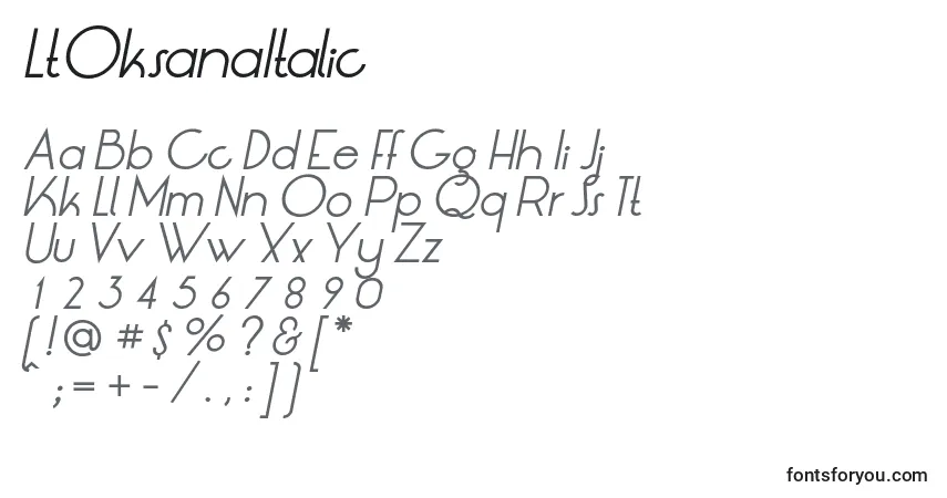 Schriftart LtOksanaItalic – Alphabet, Zahlen, spezielle Symbole