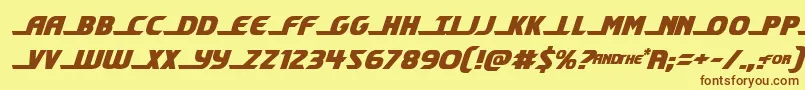 フォントshiningheraldsemital – 茶色の文字が黄色の背景にあります。