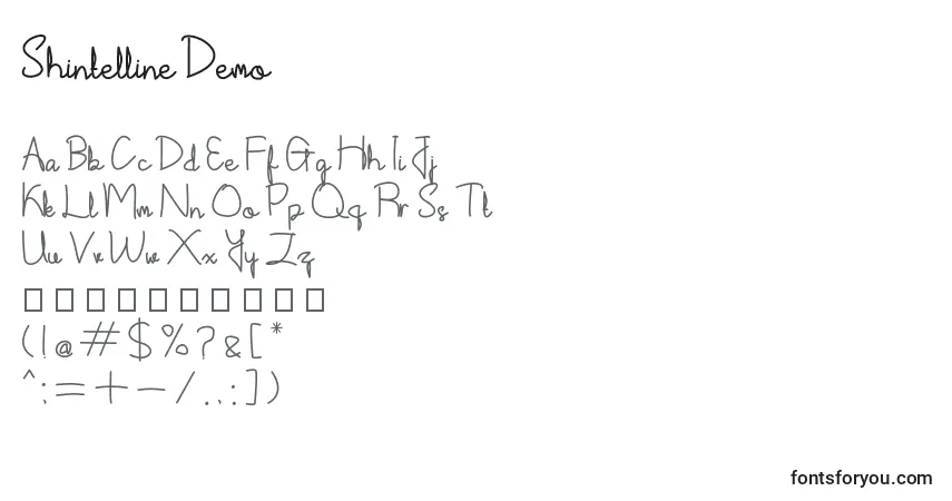 A fonte Shintelline Demo – alfabeto, números, caracteres especiais