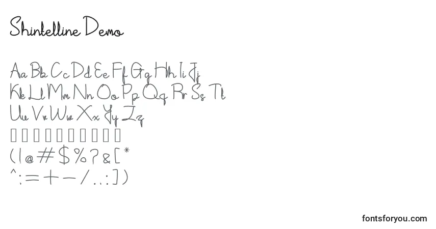 Schriftart Shintelline Demo (140737) – Alphabet, Zahlen, spezielle Symbole