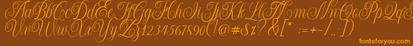 Shintosa-Schriftart – Orangefarbene Schriften auf braunem Hintergrund