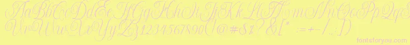 Shintosa-Schriftart – Rosa Schriften auf gelbem Hintergrund