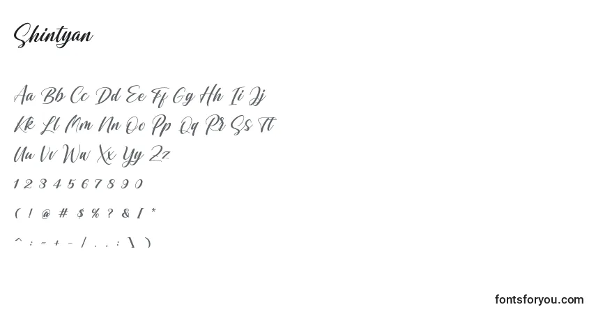 A fonte Shintyan – alfabeto, números, caracteres especiais