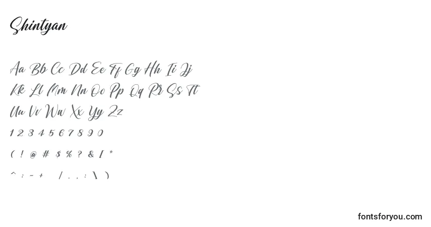 Shintyan (140742)-fontti – aakkoset, numerot, erikoismerkit