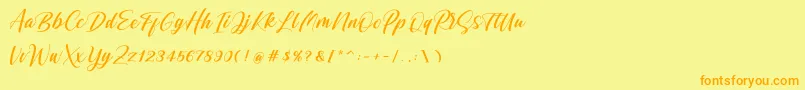 Shintyan-Schriftart – Orangefarbene Schriften auf gelbem Hintergrund
