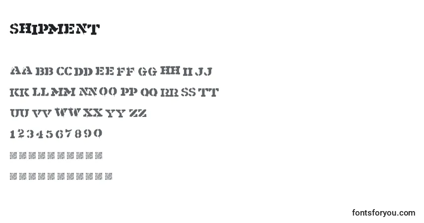 Czcionka Shipment – alfabet, cyfry, specjalne znaki