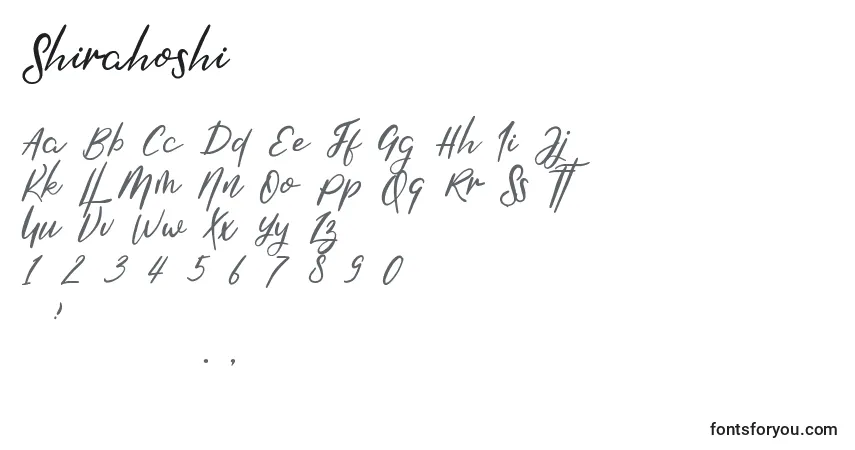 Czcionka Shirahoshi – alfabet, cyfry, specjalne znaki