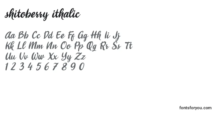 Schriftart Shitoberry ithalic – Alphabet, Zahlen, spezielle Symbole