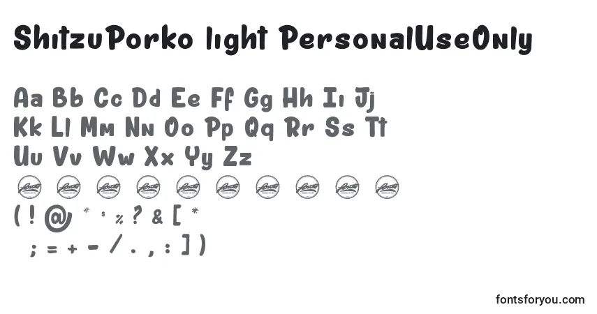 Schriftart ShitzuPorko light PersonalUseOnly – Alphabet, Zahlen, spezielle Symbole