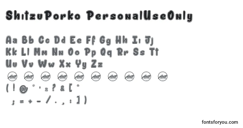 Czcionka ShitzuPorko PersonalUseOnly – alfabet, cyfry, specjalne znaki