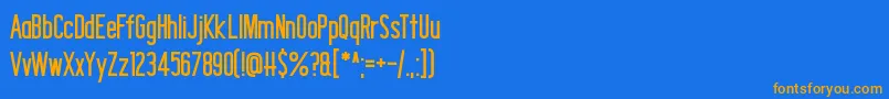 フォントShocking Headline DF – オレンジ色の文字が青い背景にあります。