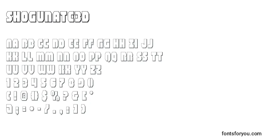 A fonte Shogunate3d (140765) – alfabeto, números, caracteres especiais